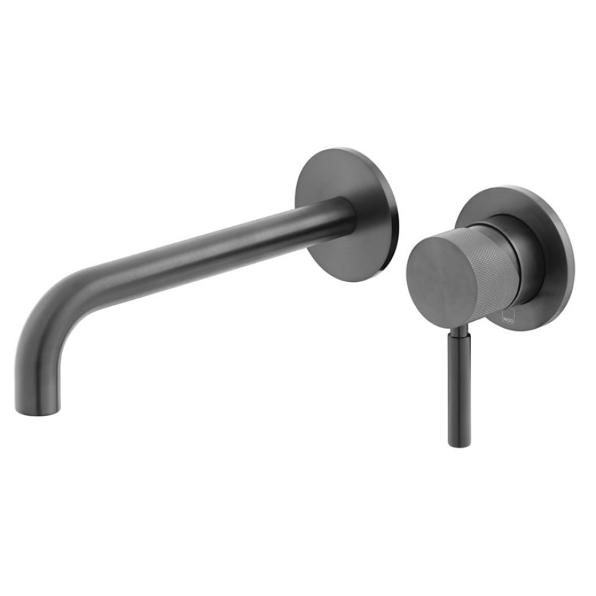 Cutout image of Vado Individual Knurled Accents Brushed Black Wall-Mounted Basin Mixer